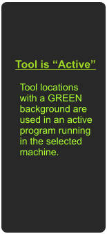 Tool is Active Tool locations with a GREEN  background are used in an active program running in the selected machine.