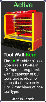 Tool Wall-Kern The “A Machines” tool type has a TW-Kern 40 Taper storage unit  with a capacity of 60 tools and is ideal for shops that have only 1 or 2 machines of one  tool type. Made in Canada Active