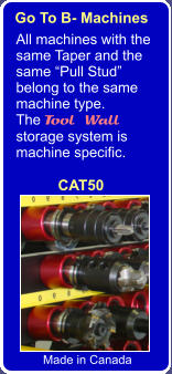 Go To B- Machines All machines with the same Taper and the same “Pull Stud” belong to the same  machine type. The Tool Wall storage system is machine specific. Made in Canada CAT50